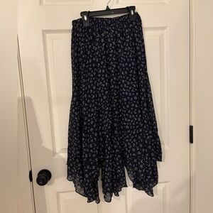 Polagram Navy Blue Floral High low hem midi skirt